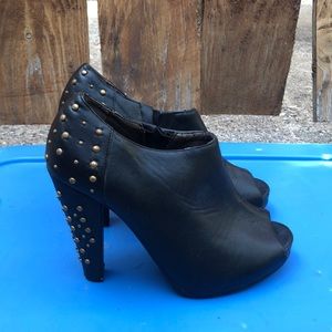 Studded heel peep, toe ankle booties